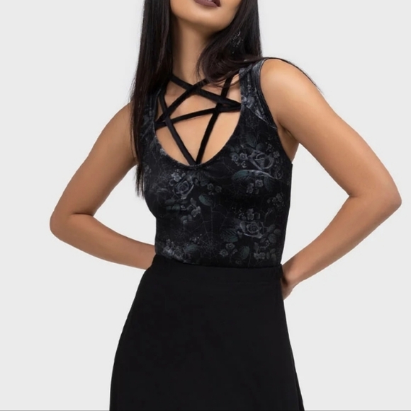 Killstar Black and Green Floral Strappy Tank Top - Picture 4 of 9